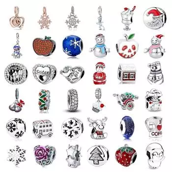 Новые рождественские бусы в виде колокольчиков Санта-Клауса с оленями, подходят оригинальные подвески, серебряный браслет 925 пробы, сделай сам, женские ювелирные изделия, подарок