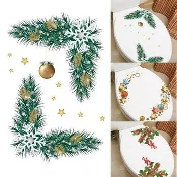 Новые рождественские цветочные наклейки для унитаза Рождественская елка Санта-Клаус домашний декор для унитаза Наклейка Y1540