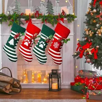 Новые рождественские рождественские подарки Вязаные носки Подарочные пакеты для домашних собак и кошек Рождественские носки