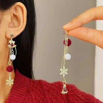 Новые рождественские серьги изысканные асимметричные снежинки колокольчики кисточки серьги для девочек праздничные украшения для вечеринок как
