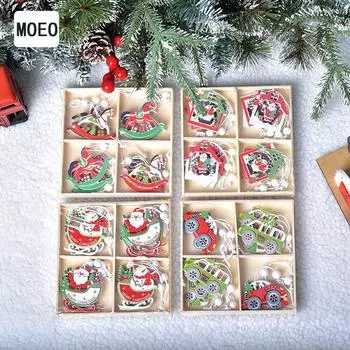 Новые рождественские украшения Деревянные расписные подвески Украшения для рождественской елки Подарочные коробки Украшения для окон Car