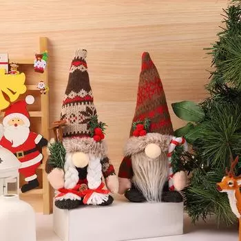 Новые рождественские украшения вязаная шапка держит сосну гном Рудольф безликая кукла украшения