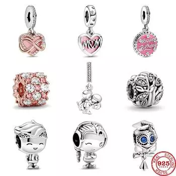 Новые розовые и прозрачные блестящие подвески для мальчиков и девочек, бусины, подходят оригинальные подвески, серебряный браслет 925 пробы, женские ювелирные изделия