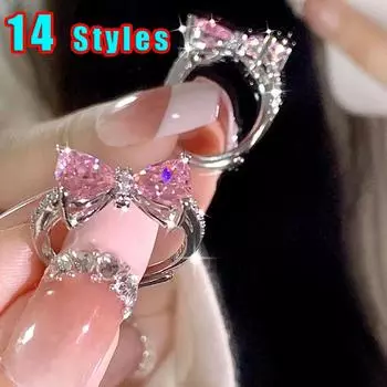 Новые розовые кольца с бантом в форме сердца для женщин и девочек Y2k Kpop weet Cool, открытые кольца на палец, вечерние модные ювелирные изделия, подарки 1PCS