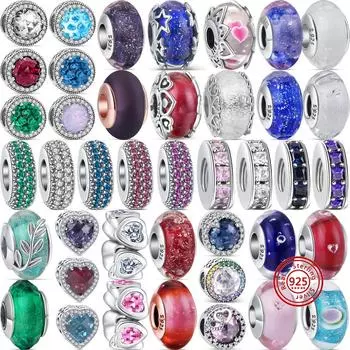 Новые розовые, красные, зеленые, фиолетовые, синие блестящие круглые бусины из муранского стекла, подходят для браслета, ювелирные изделия из серебра 925 пробы
