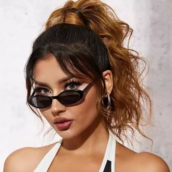 Новые розовые овальные солнцезащитные очки женские винтажные черные солнцезащитные очки кошачий глаз женские маленькие оправы прозрачный цвет Oculos De Sol Feminino one size чёрный