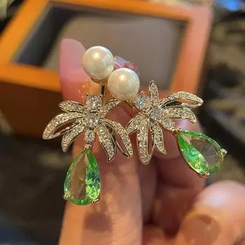 Новые розовые серьги с кокосовой пальмой, высококачественные листья для свадебного платья, модные серьги с микроинкрустацией из циркона