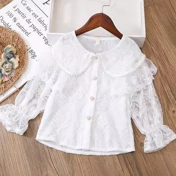 Новые рубашки из вахитового кружева для девочек-подростков, блузки, весенние милые топы для маленьких детей, детская одежда 2T