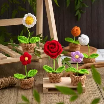 Новые ручная вязка крючком цветы подсолнуха ручная вязка цветок настольное украшение автомобиль украшение для дома День учителя рождественские подарки