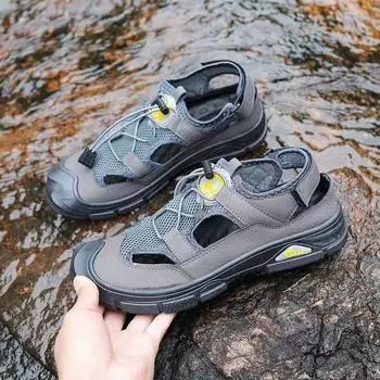 Новые сандалии Baotou, мужские, летние, дышащие, для отдыха на открытом воздухе, с отверстиями, мягкая подошва, нескользящая и износостойкая, пляжная обувь 39 чёрный