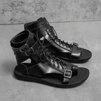 Новые сандалии большого размера модные летние ремешки в римском стиле персонализированная мягкая подошва кожаная поверхность мужские и женские пляжные сандалии 38