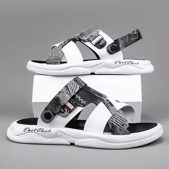 Новые сандалии для мужчин, летняя модная пляжная обувь двойного назначения, противоскользящая внешняя одежда, модные молодежные повседневные тапочки для мужчин 39 белый