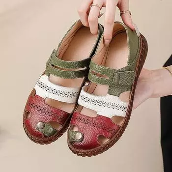 Новые сандалии из натуральной кожи с вырезами женская летняя обувь размер 43 женские удобные сандалии на плоской подошве с ремешками и закрытым носком женские балетки обувь для босоножек 35