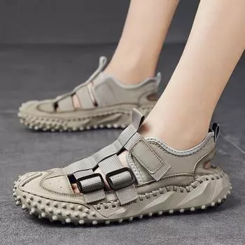 Новые сандалии из натуральной кожи с закрытым носком, мужские летние дышащие повседневные пляжные туфли для мужчин 38