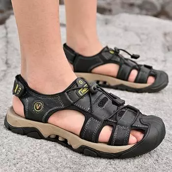 Новые сандалии мужские летние мужские туфли из натуральной кожи для вождения на открытом воздухе мужские туфли для спорта на открытом воздухе и повседневные туфли-лодочки для пляжа 38