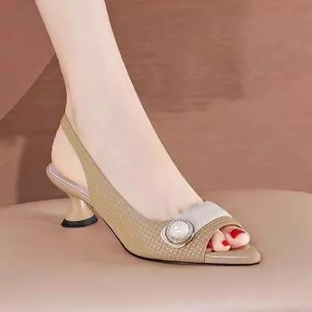 Новые сандалии с открытым носком, женская модная летняя обувь на платформе, с открытым носком и стразами на среднем каблуке 35 абрикосовый