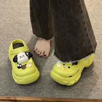 Новые сандалии-тапочки с милым рисунком собаки, женские летние пляжные сандалии, женская садовая обувь с отверстиями для студентов, тапочки с дырочками для девочек 36
