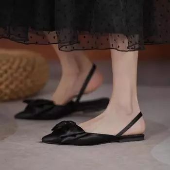 Новые сандалии женские летние 2024 Mujer остроносые сандалии модные бабочки-узлы плоские туфли женские ретро дышащие сандалии без застежек 35 бежевый