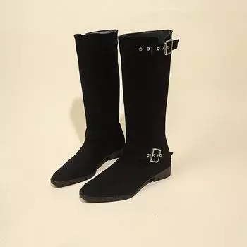 Новые сапоги Flock Western Cowboy Knight для женщин, дизайнерские туфли на мягкой подошве для женщин, модные сапоги до колена для женщин 35