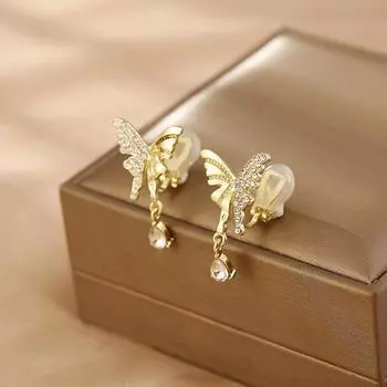 Новые серьги-бабочки без пирсинга для женщин, серьги-подвески, зажимы для ушей