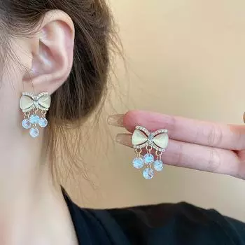 Новые серьги-бабочки с камнями «кошачий глаз», женские серьги с кристаллами и кисточками, универсальный стиль, серьги для женщин