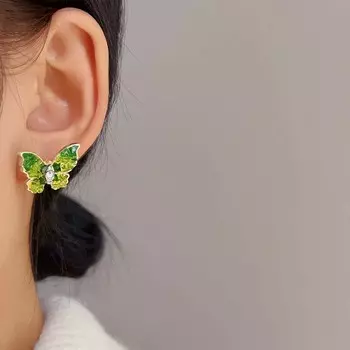 Новые серьги-бабочки с зеленым кристаллом, изысканные серьги-бабочки-джокеры, модные украшения, подарки для девочек как