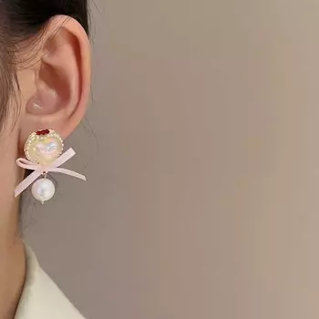 Новые серьги-бантики в розовом цвете, изысканные серьги Joker love, женские подарки на праздничные вечеринки как