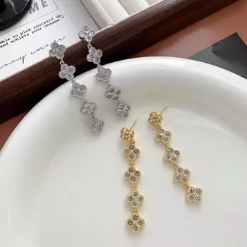 Новые серьги-цепочки с четырехлистным клевером, роскошные модные серьги-цветы для пригородных поездок, серьги-кисточки Senior Sense, длинные женские серьги