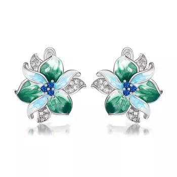 Новые серьги-цветы из зеленой эмали с эпоксидным цирконом в европейском и американском стиле Gold белый