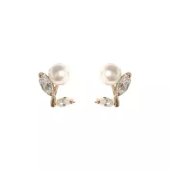 Новые серьги для женщин Серьги с листьями, инкрустированные бриллиантами и жемчугом, простые и универсальные индивидуальные серьги в тренде