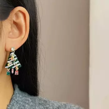 Новые серьги-елочки с кристаллами циркония, геометрические кисточки, рождественские красочные серьги в подарок как