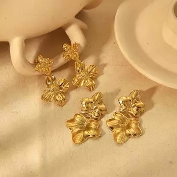 Новые серьги Flower Leaf из 18-каратного золота из нержавеющей стали, женские серьги-гвоздики Atmosphere Premium из титановой стали