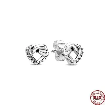 Новые серьги-гвоздики и серьги из стерлингового серебра 925 пробы, переплетенные серьги в форме сердца с подвесками в форме сердца для женщин, ювелирные изделия, настоящие подарки