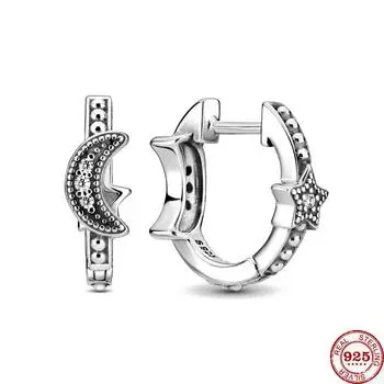 Новые серьги-гвоздики и серьги из стерлингового серебра 925 пробы, серьги-кольца с полумесяцем и звездами из бисера для женщин, ювелирные изделия, настоящие подарки