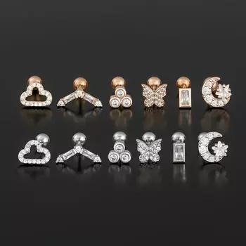 Новые серьги-гвоздики из нержавеющей стали с цирконием и облаком и Луной для женщин, серьги-гвоздики для пирсинга козелка, хряща, звезды, бабочки, украшения для пирсинга, 1 шт.