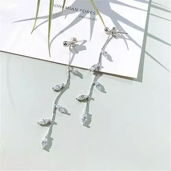 Новые серьги-гвоздики из стерлингового серебра 925 пробы с кисточками и кристаллами в виде листьев для женщин, ювелирные изделия для вечеринок, аксессуары для подвесок eh962