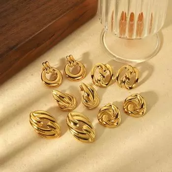 Новые серьги-гвоздики из титановой стали Ins Wind, 18-каратное золото, геометрические серьги неправильной формы из нержавеющей стали