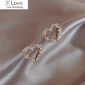 Новые серьги-гвоздики Love Pearl, серьги-гвоздики в форме сердца со стразами, жемчужные серьги для женщин и девушек, для вечеринок, для индивидуальности, темперамента, ювелирные изделия в подарок