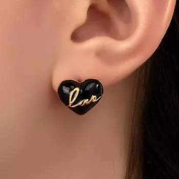Новые серьги-гвоздики с надписью «Любовь» в виде черного сердца и асимметрией для женщин, новые модные украшения для девушек в подарок
