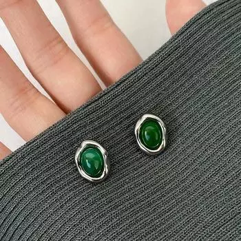 Новые серьги-гвоздики в китайском стиле с зеленым агатом, овальные, женские, ретро, легкие, роскошные, элегантные, индивидуальные, темпераментные серьги