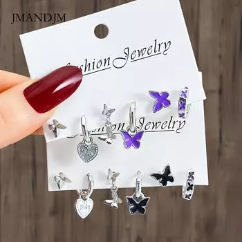 Новые серьги-гвоздики в виде бабочек, серьги-пряжки Love Ear, свежие и милые серьги из сплава, набор из сережек-бабочек с эмалью и глазурью alloy