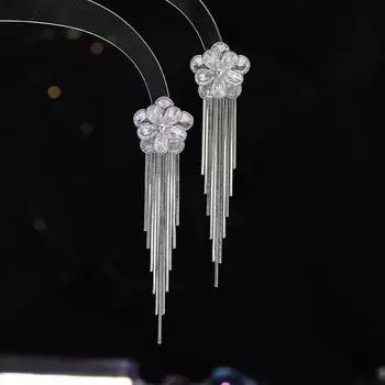 Новые серьги-игл из серебра 925 пробы с длинной бахромой из циркония, легкое роскошное модное свадебное банкетное платье с серьгами золотой