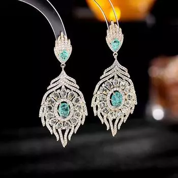 Новые серьги-иглы из серебра 925 пробы с роскошной атмосферой из микроциркония в стиле ретро с перьями и листьями