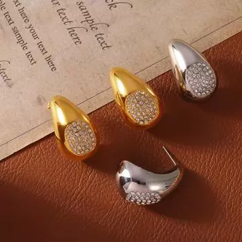 Новые серьги из 18-каратного золота и титановой стали с бриллиантами, серьги-гвоздики в форме капли воды, модные и универсальные ювелирные изделия в стиле ниши