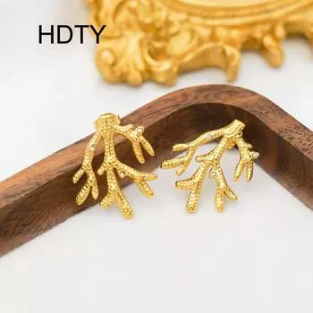 Новые серьги из коралла и циркона с морским элементом, персонализированные серьги с необычным дизайном золотой