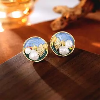 Новые серьги из натурального пресноводного жемчуга, модные эмалевые цветные капли глазури, серьги-гвоздики из серебра 925 пробы, женские ретро-серьги во французском стиле синий