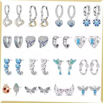 Новые серьги из серебра 925 пробы со сверкающим синим цирконием в виде цветов и птиц для женщин, подарок на свадьбу, день рождения, модные украшения белый