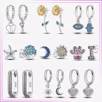 Новые серьги из серебра 925 пробы, Дьявольский глаз, двойной обруч, оригинальные серьги-гвоздики в форме розы, геометрическая звезда, луна, в форме сердца, женские серьги-гвоздики, подарок белый