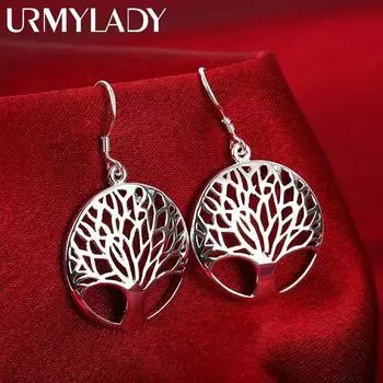 Новые серьги из стерлингового серебра 925 пробы для женщин, высококачественные ювелирные изделия, полая резная круглая елка, рождественское украшение ME057