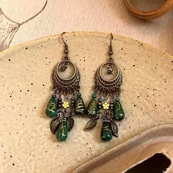 Новые серьги-капли в китайском стиле с нишевым темпераментным дизайном Green water drop tassel earrings [single]